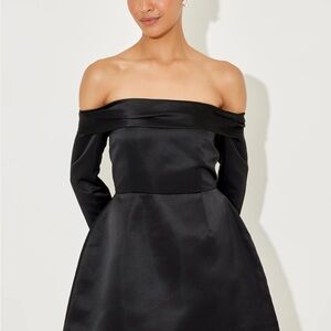 Odd Muse London black Satin Bardot Mini Dress